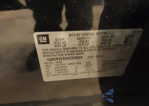 2017 GMC Acadia Slt-1 from USA, damaged, VIN 1GKKNVLS3HZ220524